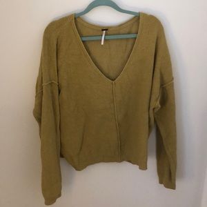 Free People Mustard V Neck Sweater